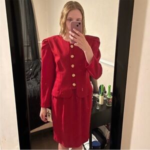 Elegant Red Women's Jacket & Skirt Set